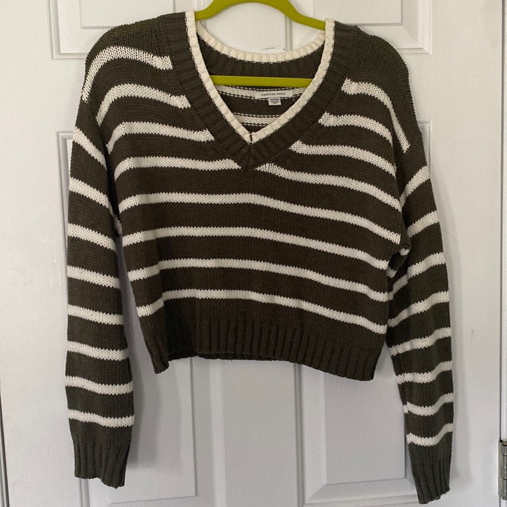 green and white cropped AE sweater